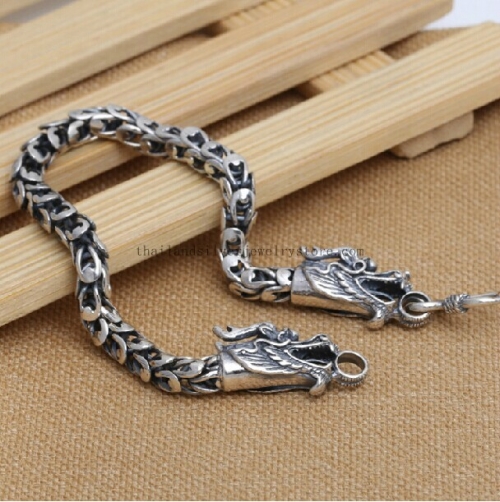 Handmade Thai silver jewelry wholesale 925 sterling silver vintage Thailand technology 21cm Dragon men bracelet