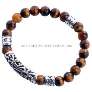 Handmade Thai Silver Tiger Eye Lucky Bracelet