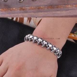 Handmade Thai 925 Silver Men's Bracelet Skull Bracelet