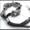 Handmade Thai 925 Silver Leather Dragon Bracelet for Men