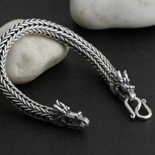 Handmade Thai 925 Silver Dragon Bracelet for Men