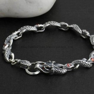 Handmade Thai Silver Dragon Bracelet for Men