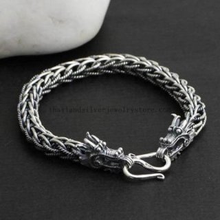 Handmade Thailand 925 Silver Dragon Bracelet for Men