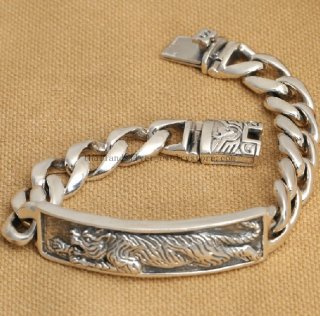 Handmade Thai 925 Silver Tiger Bracelet Vintage Man Bracelet