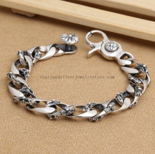 Handmade Thai 925 Silver Cross Bracelet Vintage Man Bracelet