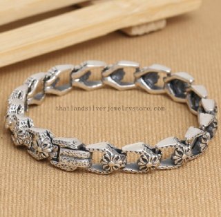 Handmade Thai 925 Silver Cross Bracelet Vintage Man Bracelet