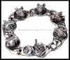 Handmade Thailand Silver Wolf Head Bracelet for Men