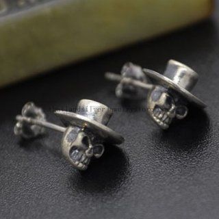 Handmade Silver Skull Men's Earrings