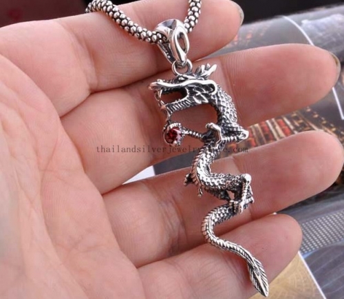 Handmade Thailand Silver Dragon Pendant for Men