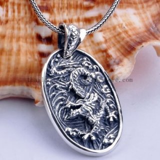 Handmade Thai Silver Dragon Amulet Pendant