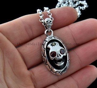 Handmade Thailand Silver Skull Pendant for Men