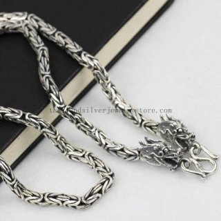 5MM 925 Silver Dragon Longevity Lucky Necklace for Men