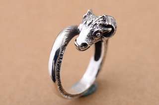 S925 Sterling Silver Retro National Wind Sanyang Kaitai Aries Zodiac sheep head open men's ring