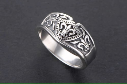 s925 sterling silver retro Thai silver men's fashionable Crusader flower anchor European and American style ring couple ring