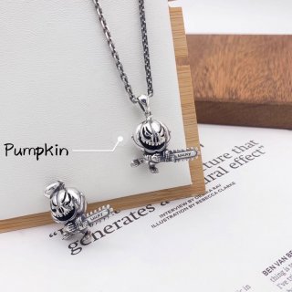 S925 Sterling Silver Halloween Saw Lucky Pumpkin Pendant for Couples