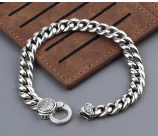 S925 sterling silver vintage court six-word mantra simple polished surface bracelet for men and women, Chinese style, versatile