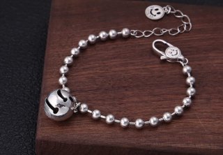 925 sterling silver fashion jewelry Thai silver Korean style popular bell round bead smiley face versatile women's bracelet