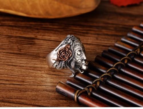 S925 Sterling Silver Retro Thai silver angel Maria Skull Demon between good and evil man-style index ring