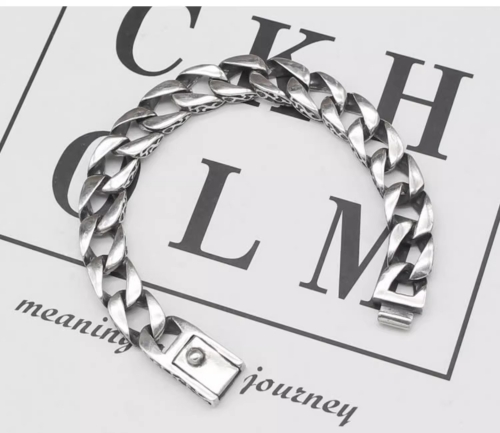 S925 sterling silver simple smooth Korean style tank bracelet trendy and versatile personalized couple accessories for men and w