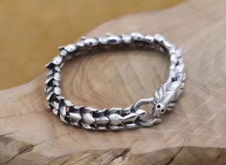 S925 Sterling Silver Men's Domineering Dragon Head Bracelet Thai Silver Retro Bone Joint Chain Dragon Bone Chain Silver Chain