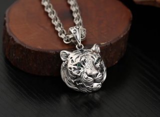 S925 New Style Pure Silver Pendant Fashion Jewelry Retro Thai Silver Hip Hop Personalized Tiger Head Necklace Couple's Style