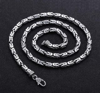 Thai Silver Men's S925 Sterling Silver Necklace Retro Ping'an Pattern