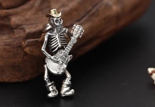 S925 sterling silver jewelry Punk Rock guitarist skull pendant men's Thai silver pendant