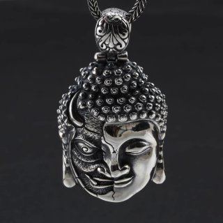 S925 Pure Silver Vintage Thai Silver Unique and Dominant Pendant for Men and Women, Buddha and Demon Pendant, Sweater Chain