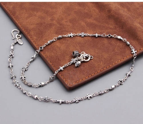 S925 sterling silver vintage cross crown skull multi-element necklace Korean and Japanese style versatile unisex collarbone chai