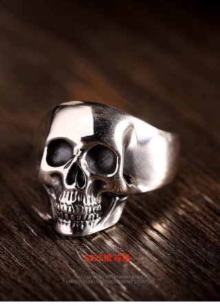 s925 sterling silver ring men's fashion domineering retro old skull ring skull glossy trendy closed ring