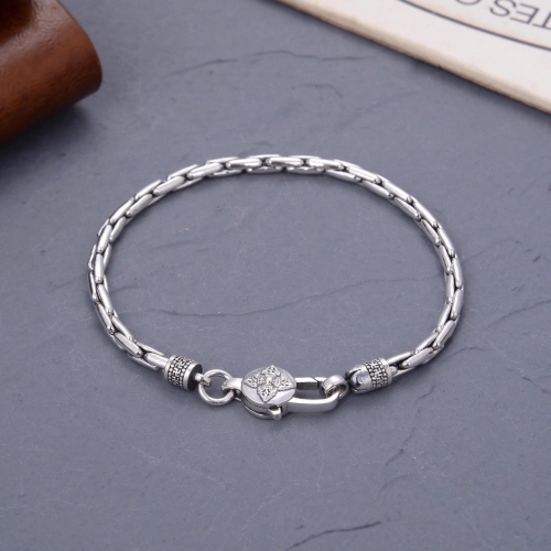 925 Sterling Silver Six-Character Vajra Hemp Rope Bamboo Joint Bracelet 3.5m Ethnic Style Silver Chain Snake Bone