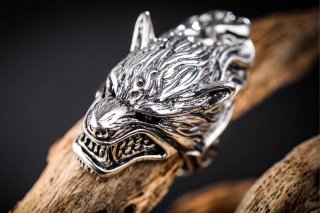 S925 sterling silver retro Thai silver domineering rugged wolf-head totem ring fashion men's index finger ring