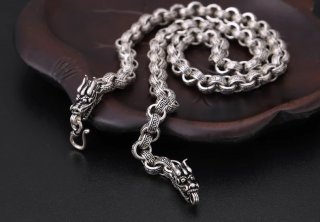 S925 Sterling Silver Dragon Head Thai Silver Necklace Retro Pure Silver Men's Necklace Dominant Women's Style Versatile Individu