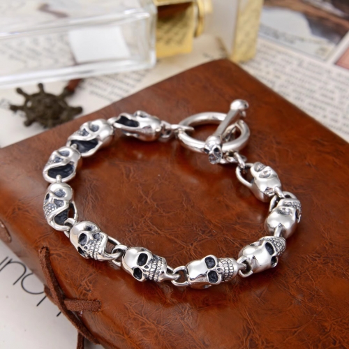 S925 Sterling Silver Jewelry Dark Retro Street Snap Men's Individual Rocker Phoenix Ten Skulls Thai Silver Bracelet