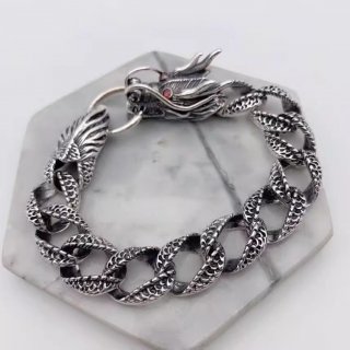 Men's new silver jewelry dragon bracelet with carved circle S925 pure