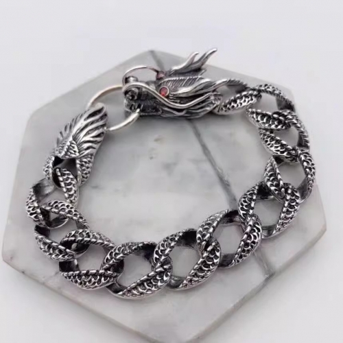 Men's new silver jewelry dragon bracelet with carved circle S925 pure