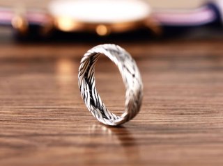 S925 pure silver, retro Thai silver, woven small personality hemp pattern three woven men and women couple ring rings