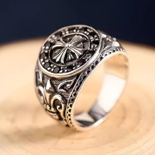 s925 sterling silver jewelry retro Thai silver simple gothic crusaders flower men's ring