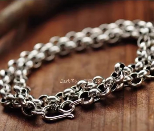 S925 Sterling Silver Jewelry Retro Thai Silver Domineering Circle Chain Long Sweater Chain Trendy and Versatile Men's Circle