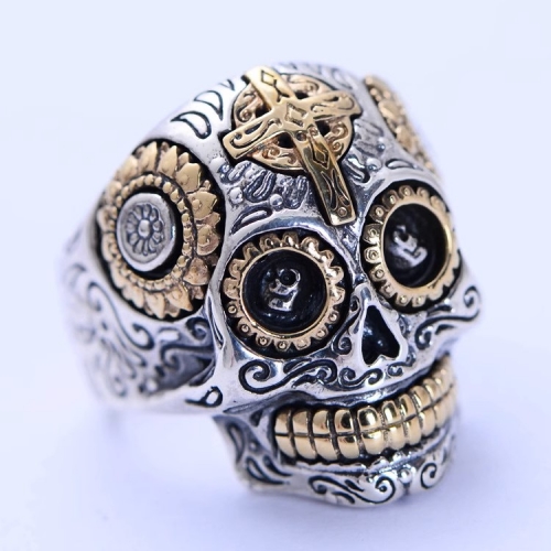 s925 sterling silver retro Thai silver men's domineering fashion cross skull ring men's index finger ring