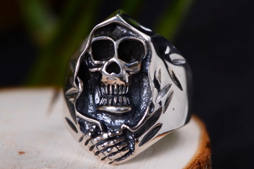 S925 sterling silver jewelry single ring men's punk style skull dark wind death sickle atmospheric index finger ring