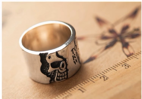 S925 sterling silver jewelry vintage Thai silver wide glossy men's ring index finger Gothic punk style skull