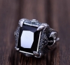 S925 sterling silver retro Thai silver, black agate inlaid dragon claw cut surface, men's fashion Tyrannosaurus line world ring