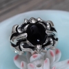 S925 sterling silver ring, vintage Thai silver, crusader flower black agate personality ring index finger