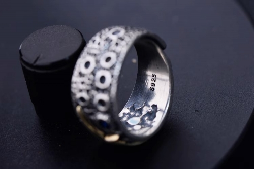 s925 sterling silver starry sky meteor simple ring men's sterling silver blue trendy men's index finger personalized Thai silver