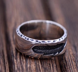 S925 sterling silver retro Thai silver couple simple fashion glossy creative feather ring ring male and female index ring