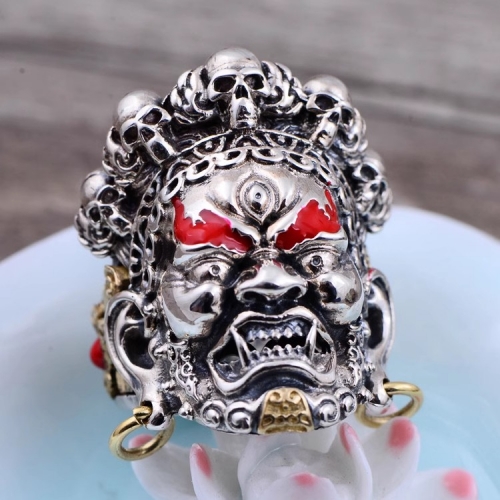 S925 sterling silver vintage Thai silver, domineering Black Sky God Skull Man style index finger ring gift ring