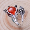 S925 sterling silver jewelry small fox peach ring inlaid garnet zirconium mouth Thai silver ring children gifts