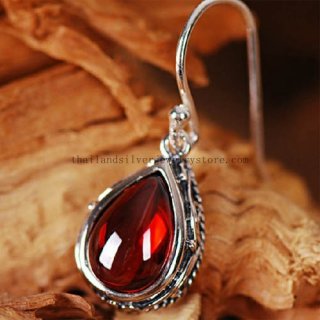 Thai Sterling Silver Garnet Charming Earrings