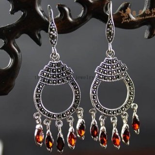 Thai 925 Silver Garnet Chaming Earrings